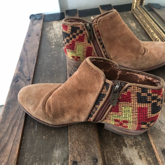 Sam Edelman red yellow tan brown western print ankle booties size 6 - Picture 2 of 8